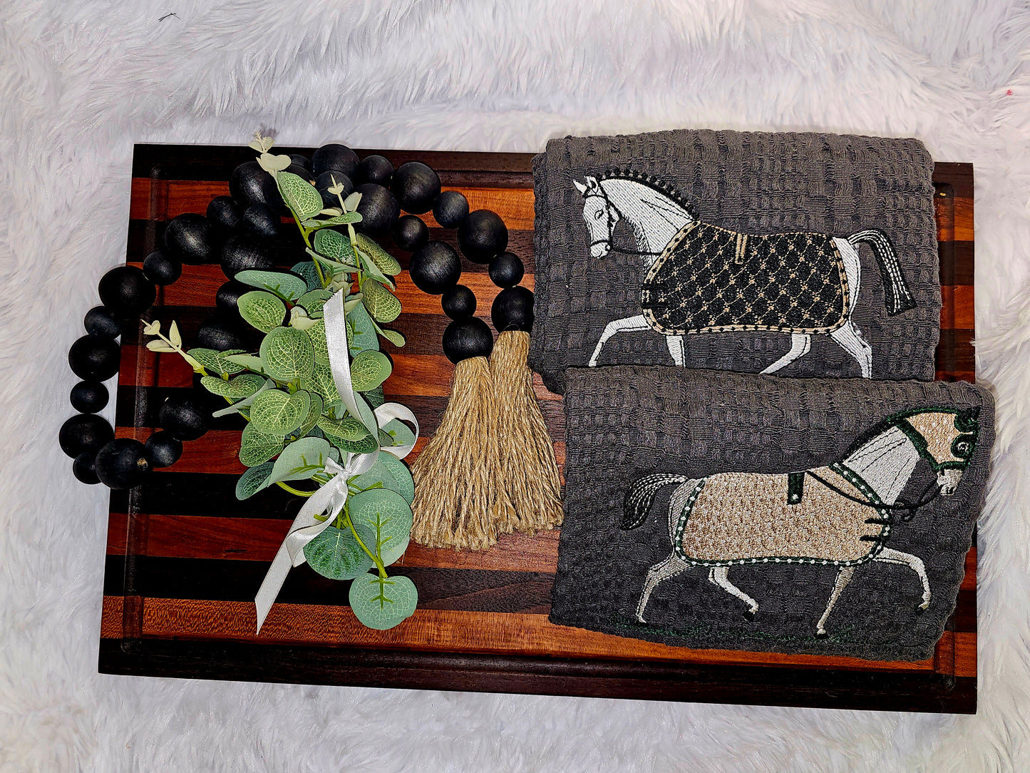Machine Embroidered Horse Kitchen towel set.