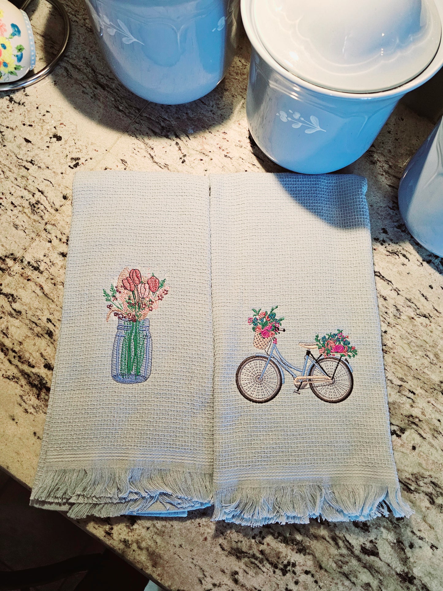 Easter Bunny on Blue dish towels