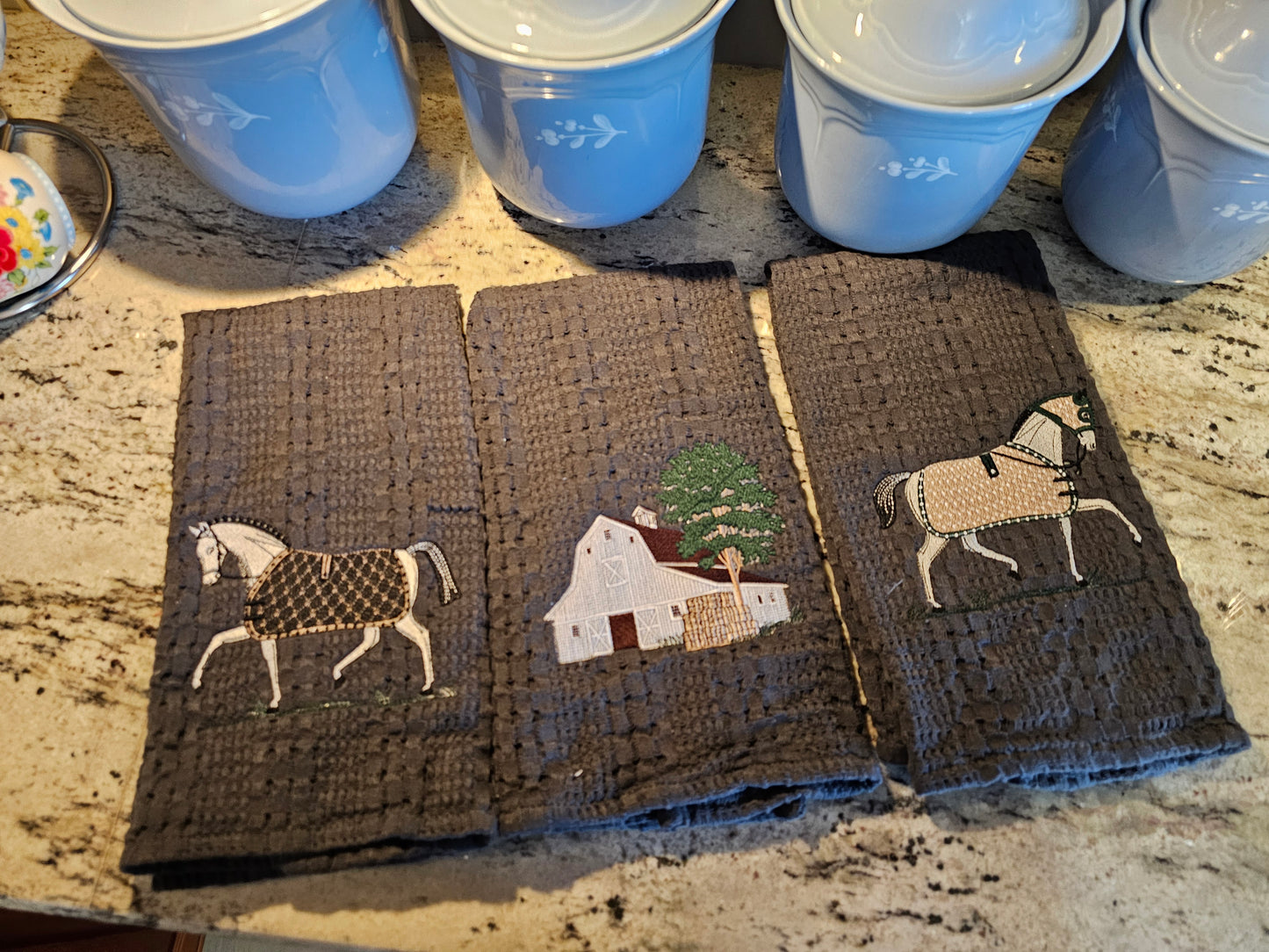 Machine Embroidered Horse Kitchen towel set.
