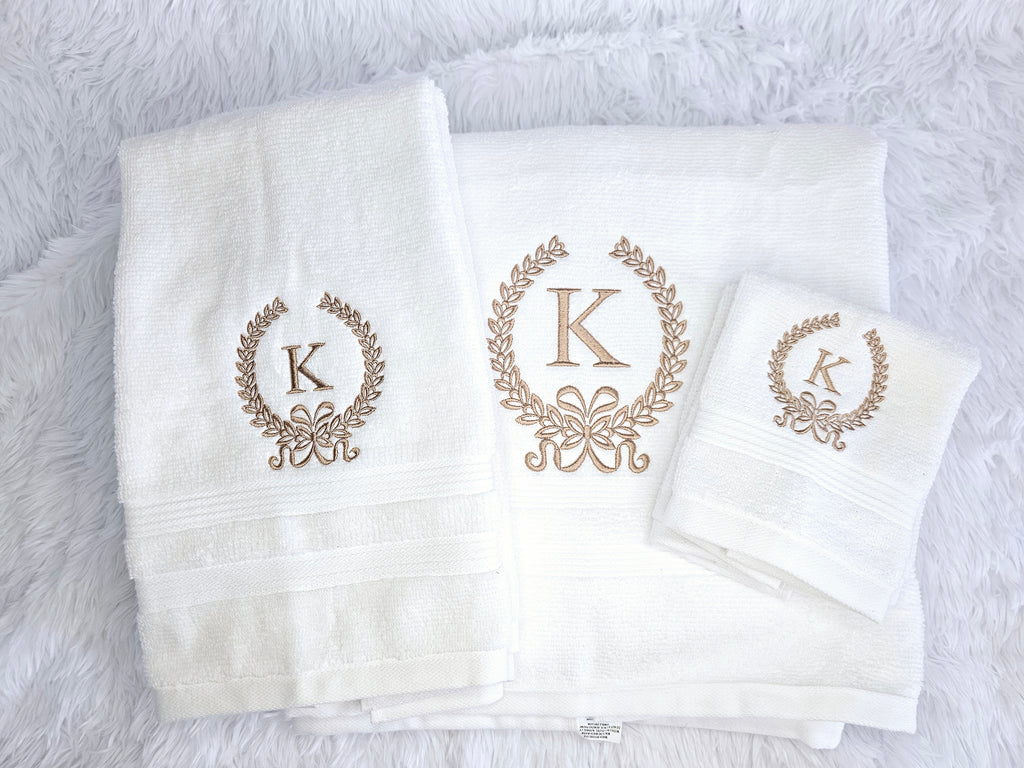 Embroidery monogram bath set.