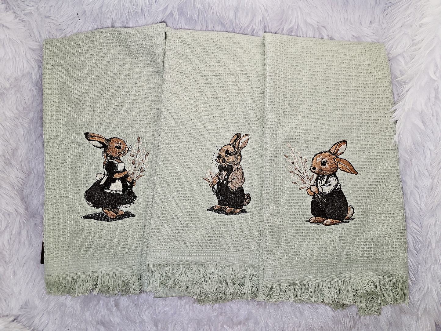 Easter bunny on decorative kitchen towels INCLUDES 3 TOWELS.