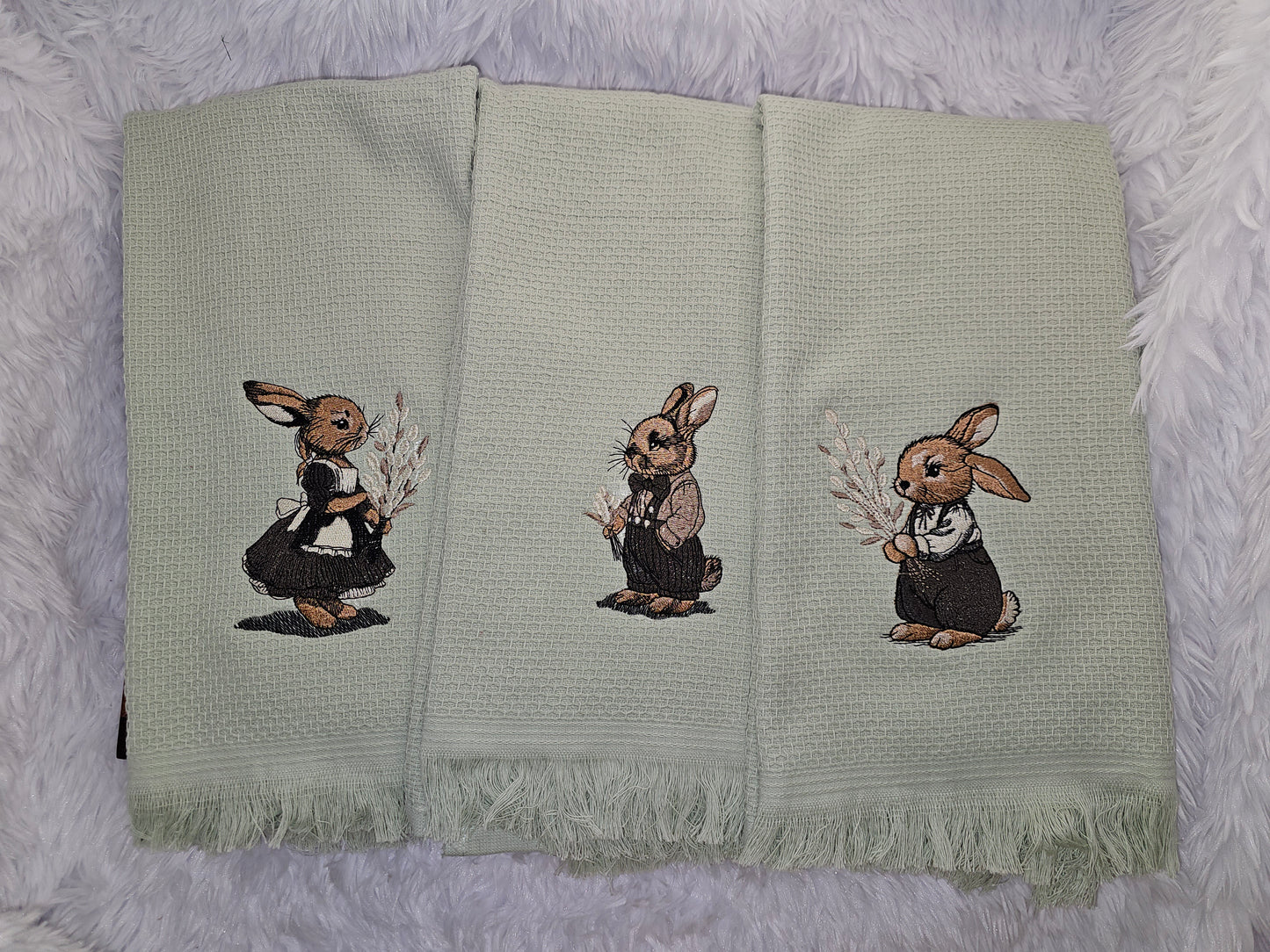 Easter bunny on decorative kitchen towels INCLUDES 3 TOWELS.