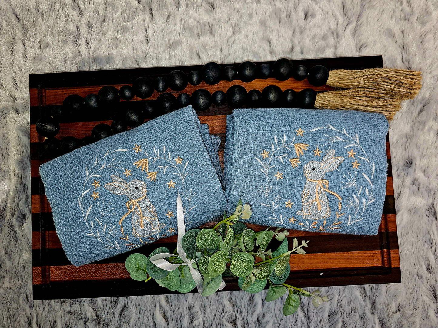Easter Bunny on Blue dish towels