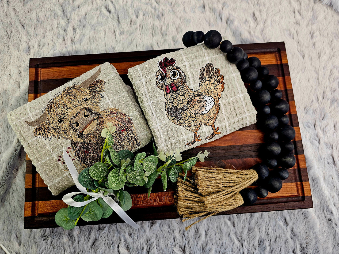 Embroidered decorative Kitchen towels (farm animals)