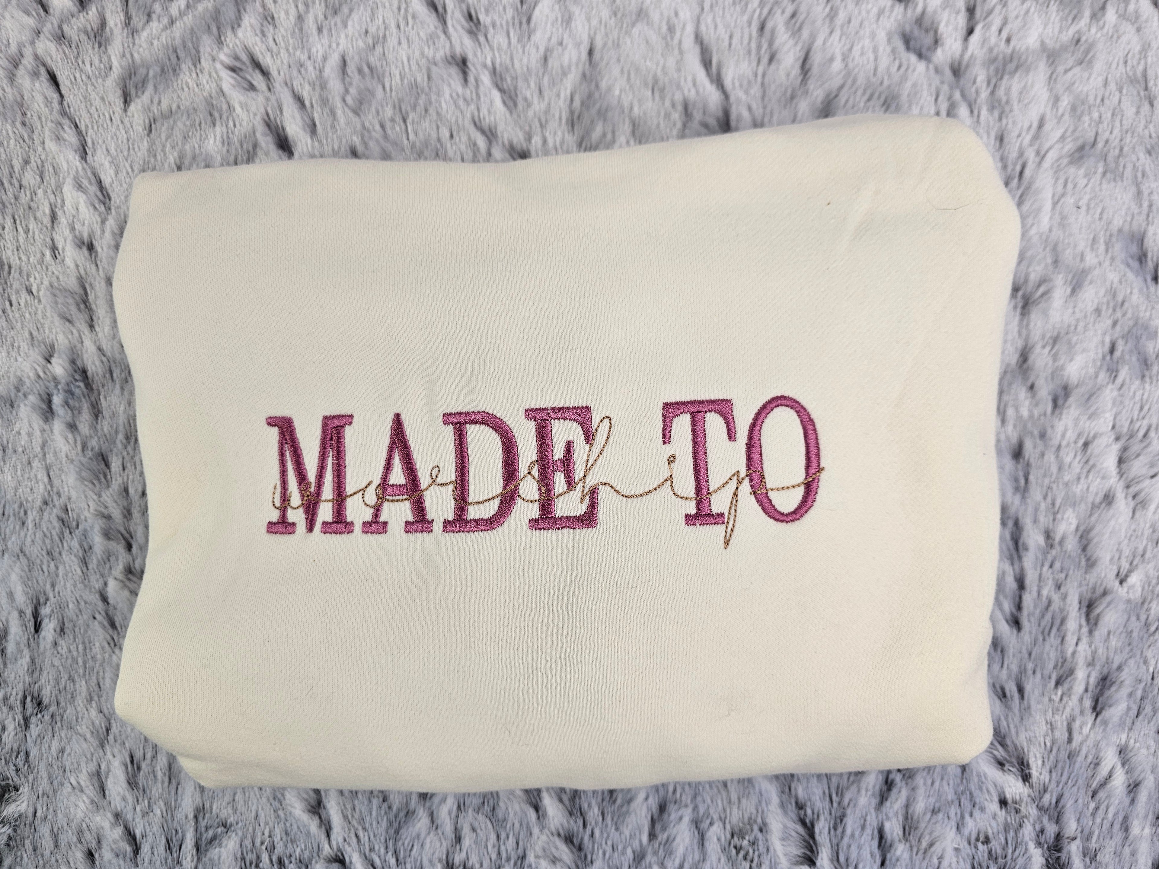 Womens Made to Worship Embroidered hooded sweat shirt.