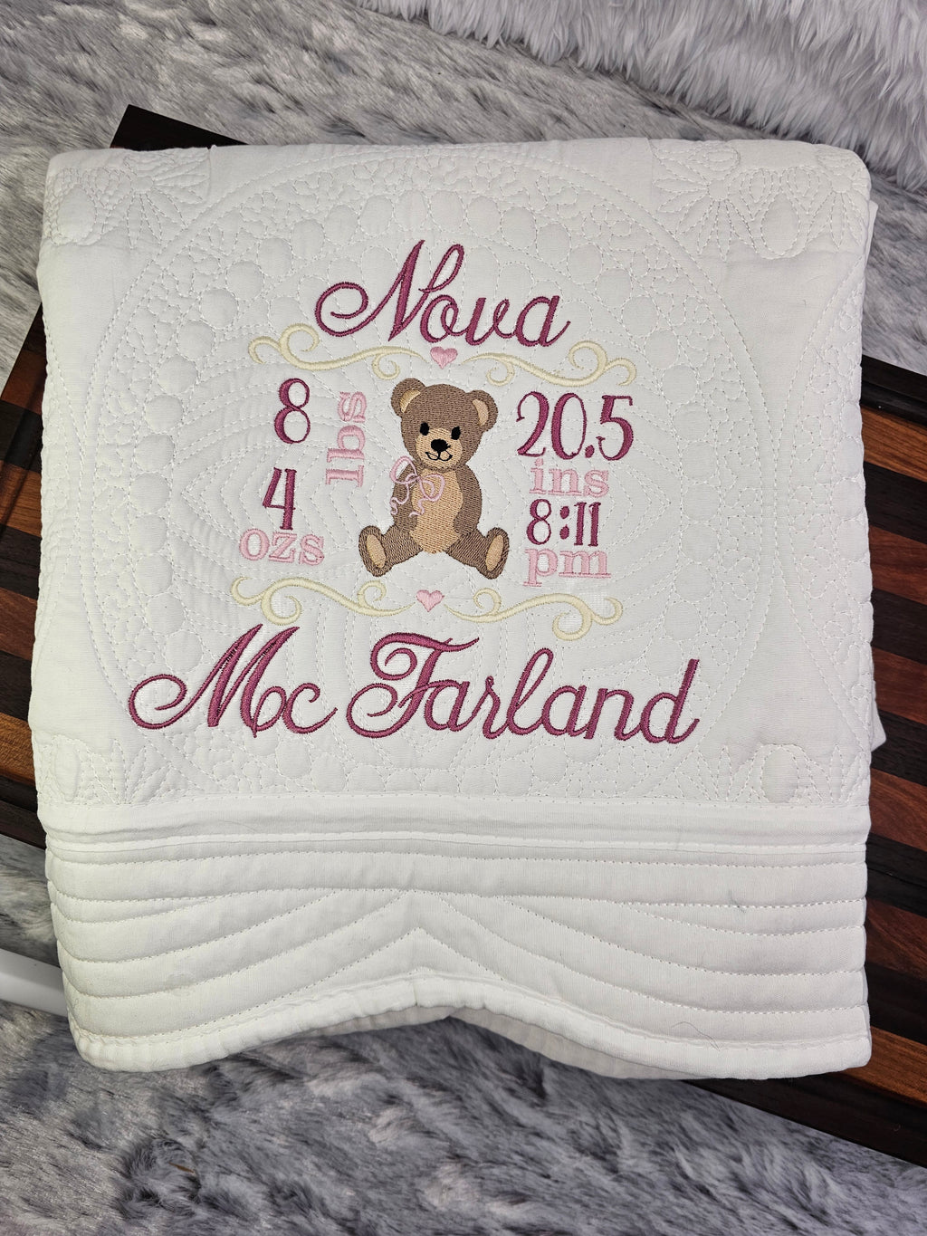 embroidered personalized baby quilt
