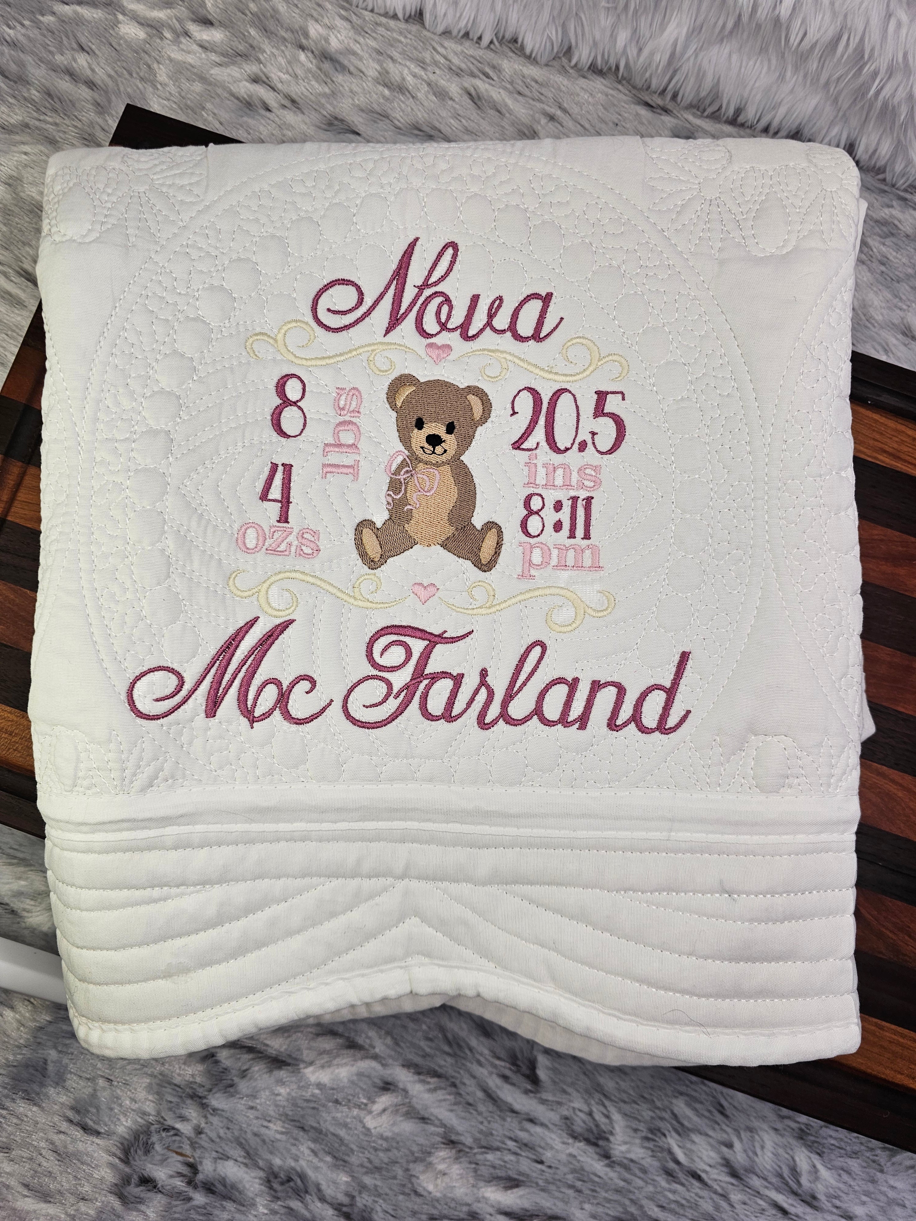 embroidered personalized baby quilt
