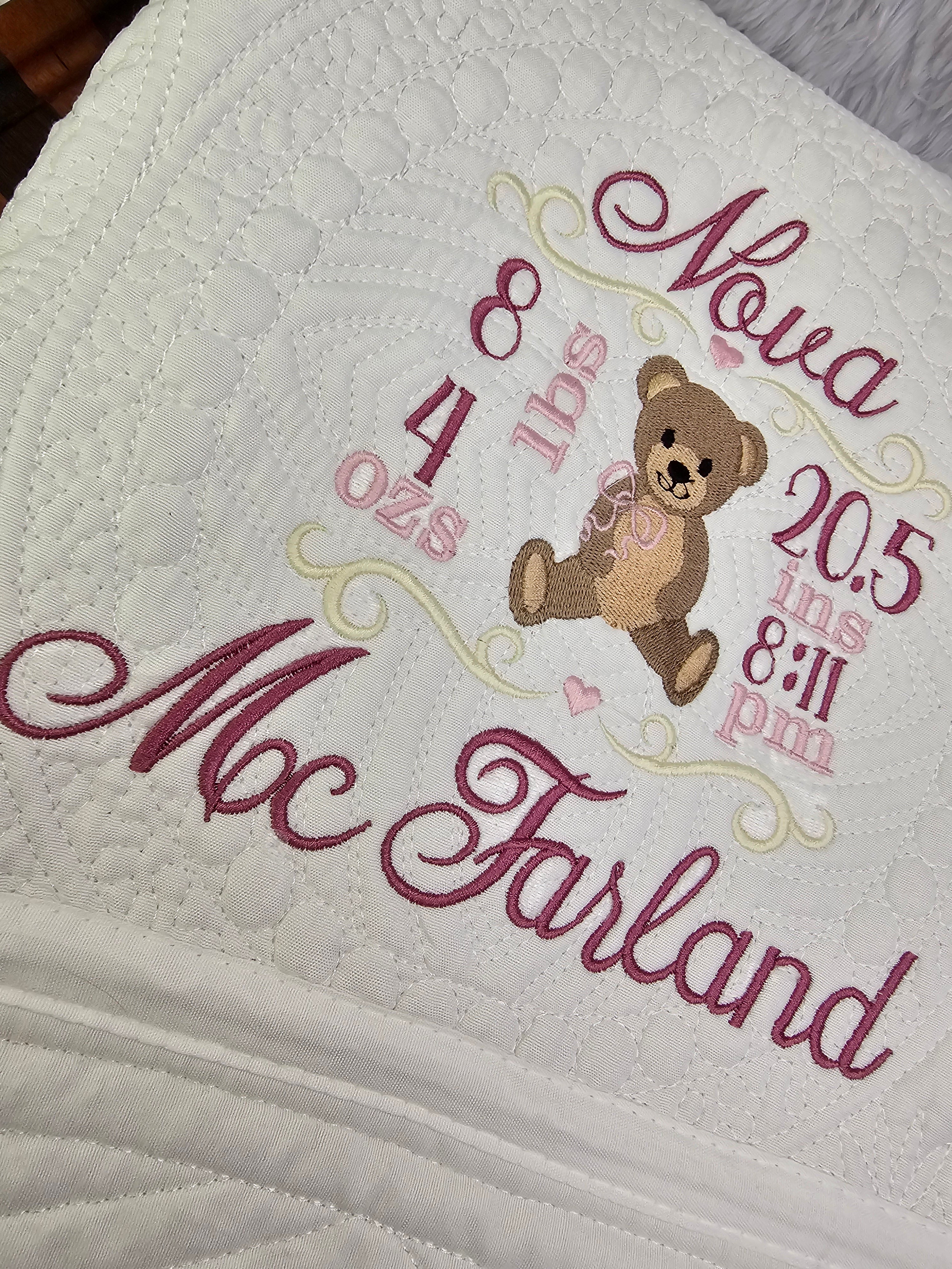 embroidered personalized baby quilt