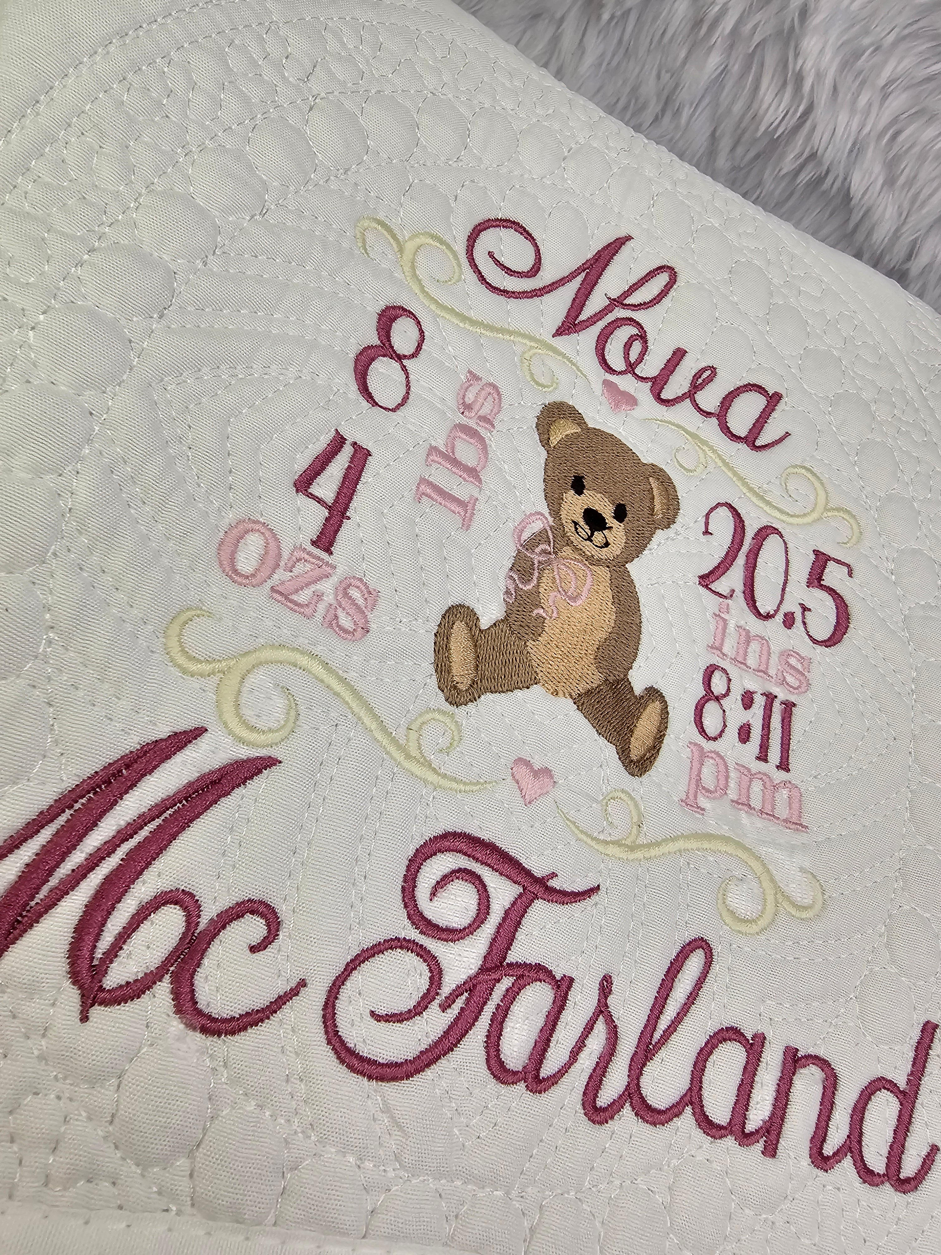 embroidered personalized baby quilt