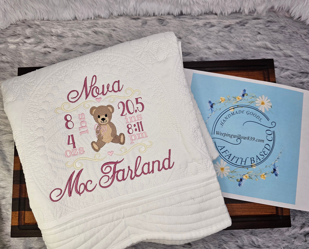 embroidered personalized baby quilt