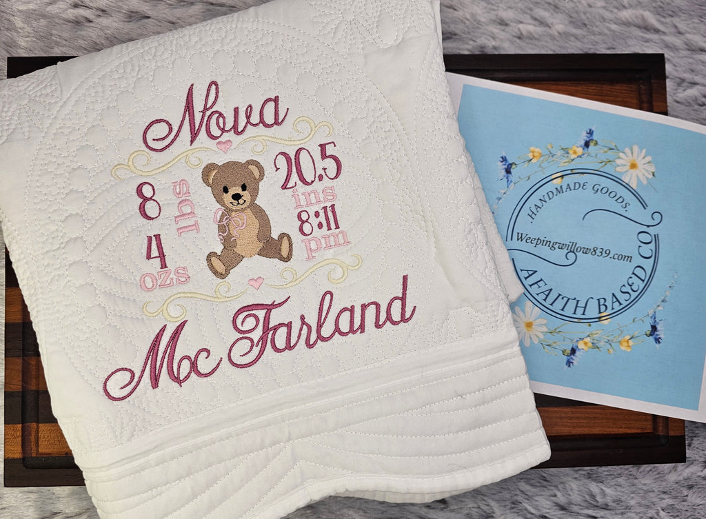 embroidered personalized baby quilt