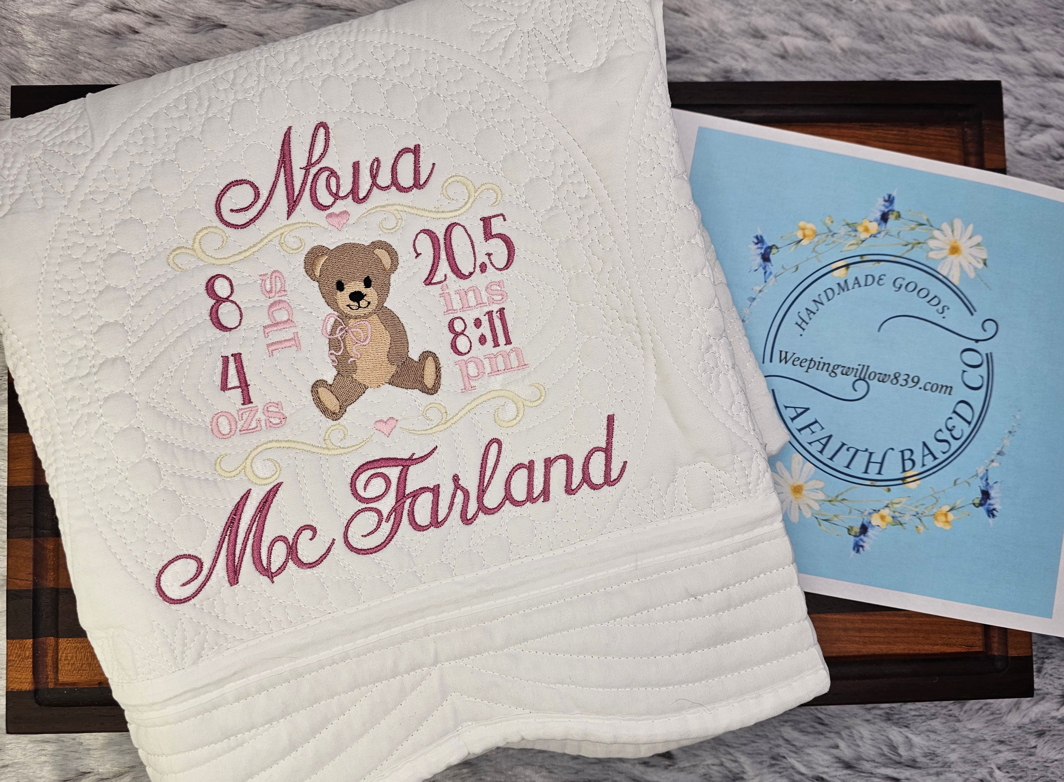 embroidered personalized baby quilt