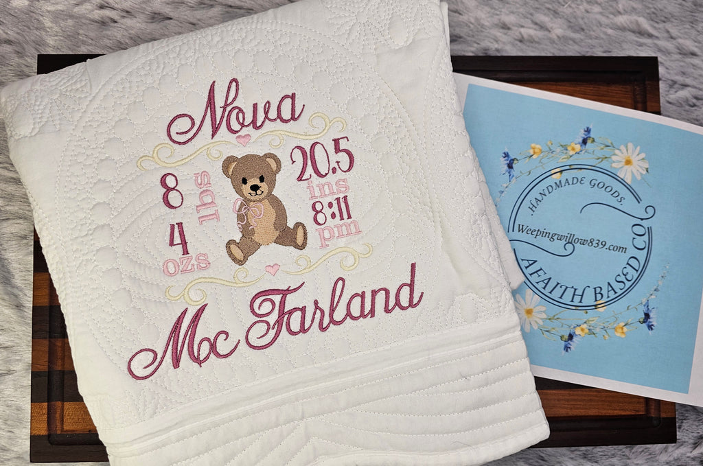 embroidered personalized baby quilt