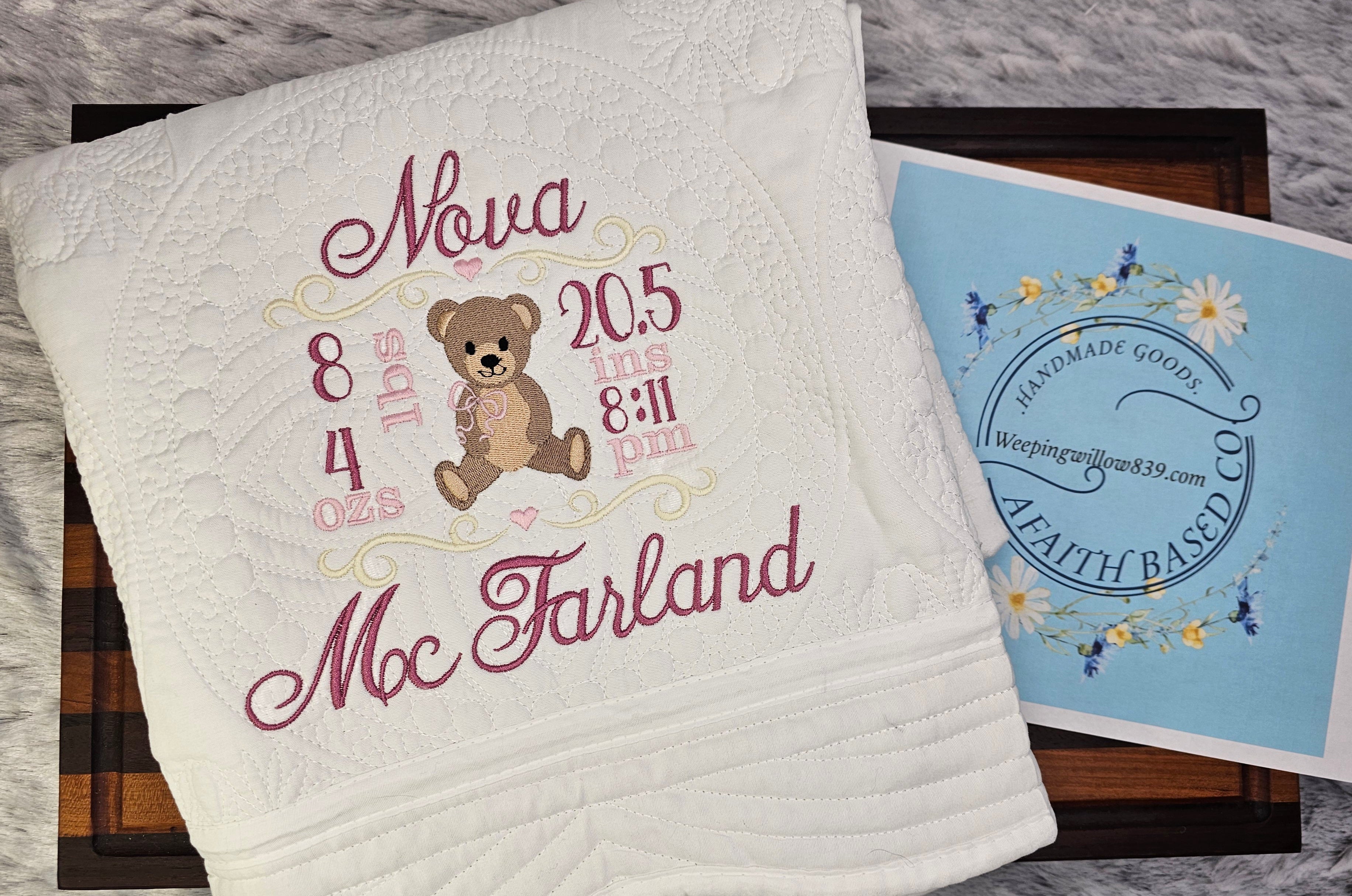 embroidered personalized baby quilt