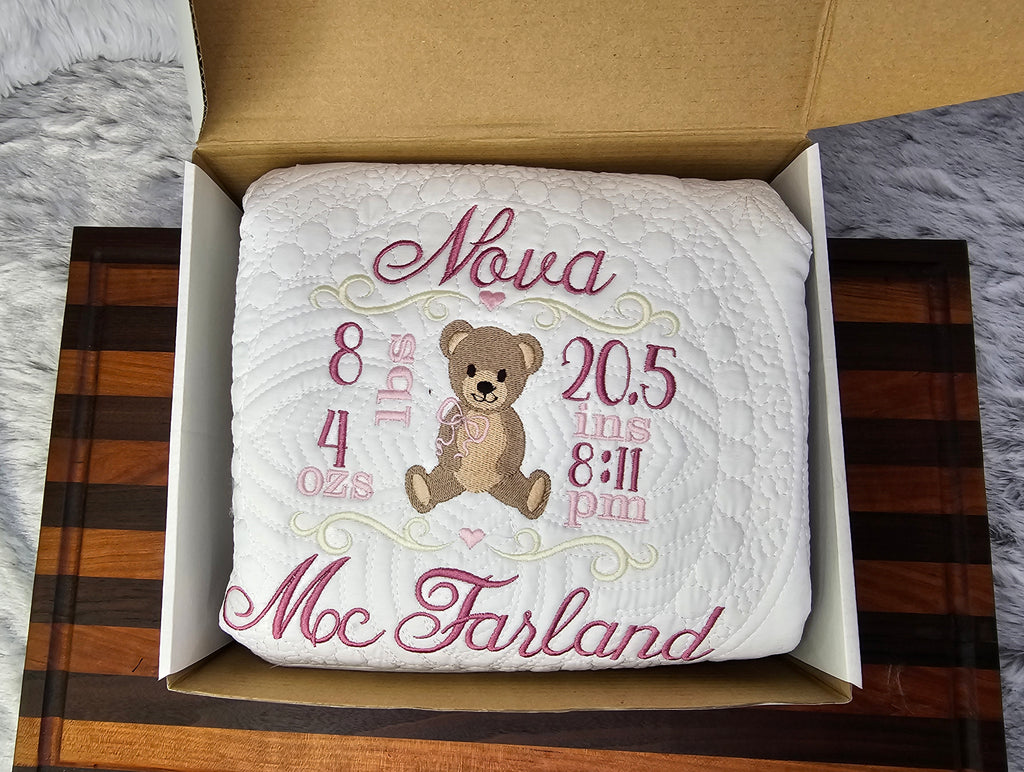 embroidered personalized baby quilt