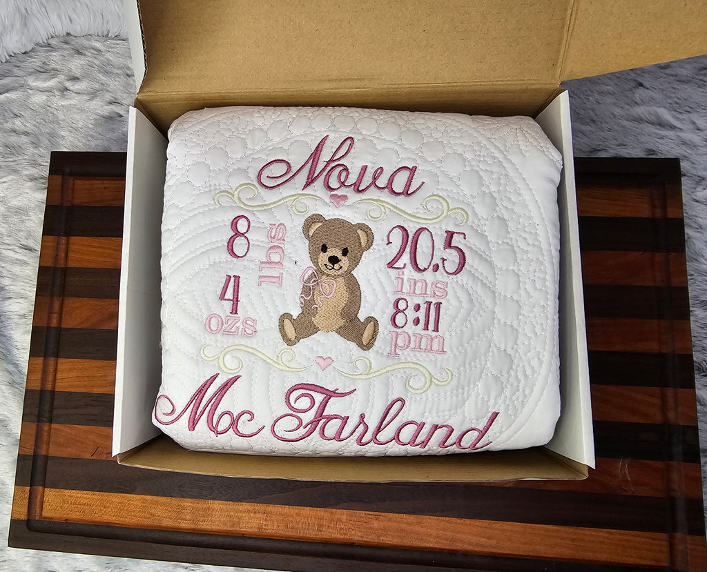 embroidered personalized baby quilt