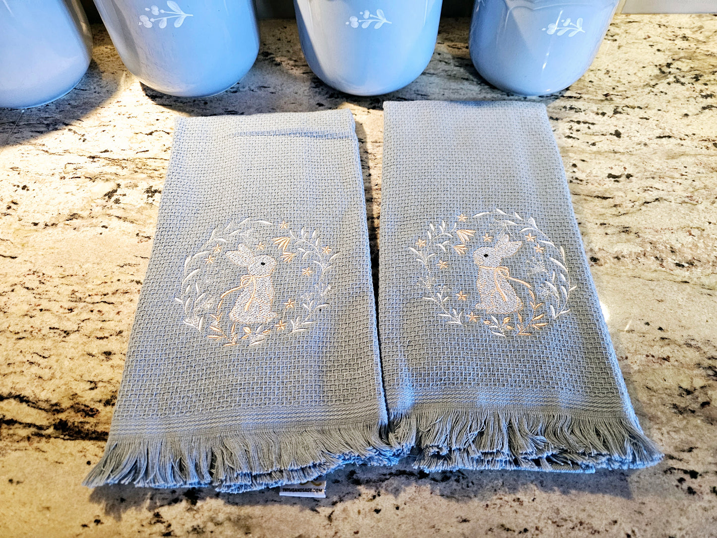 Easter Bunny on Blue dish towels