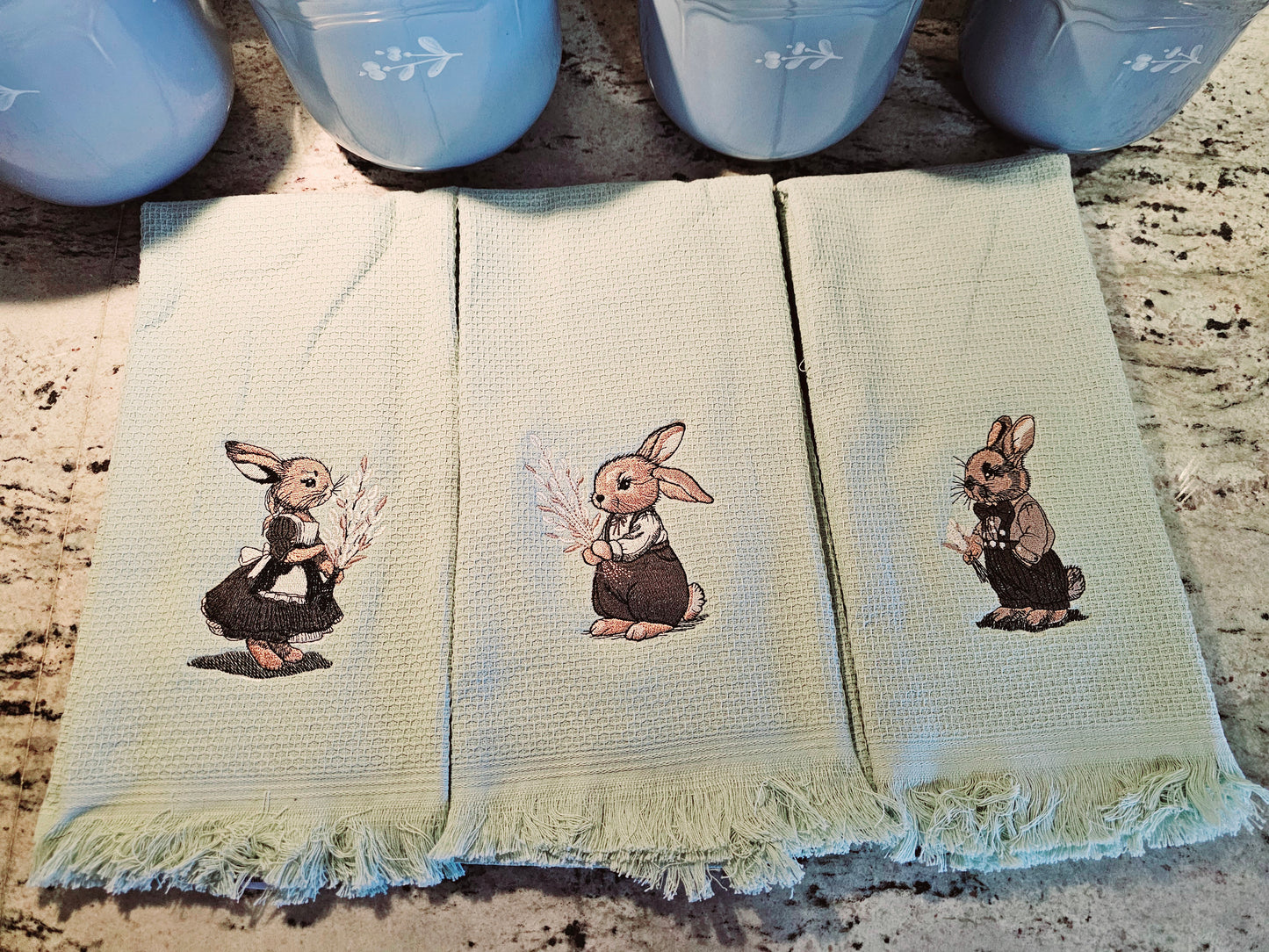 Easter bunny on decorative kitchen towels INCLUDES 3 TOWELS.