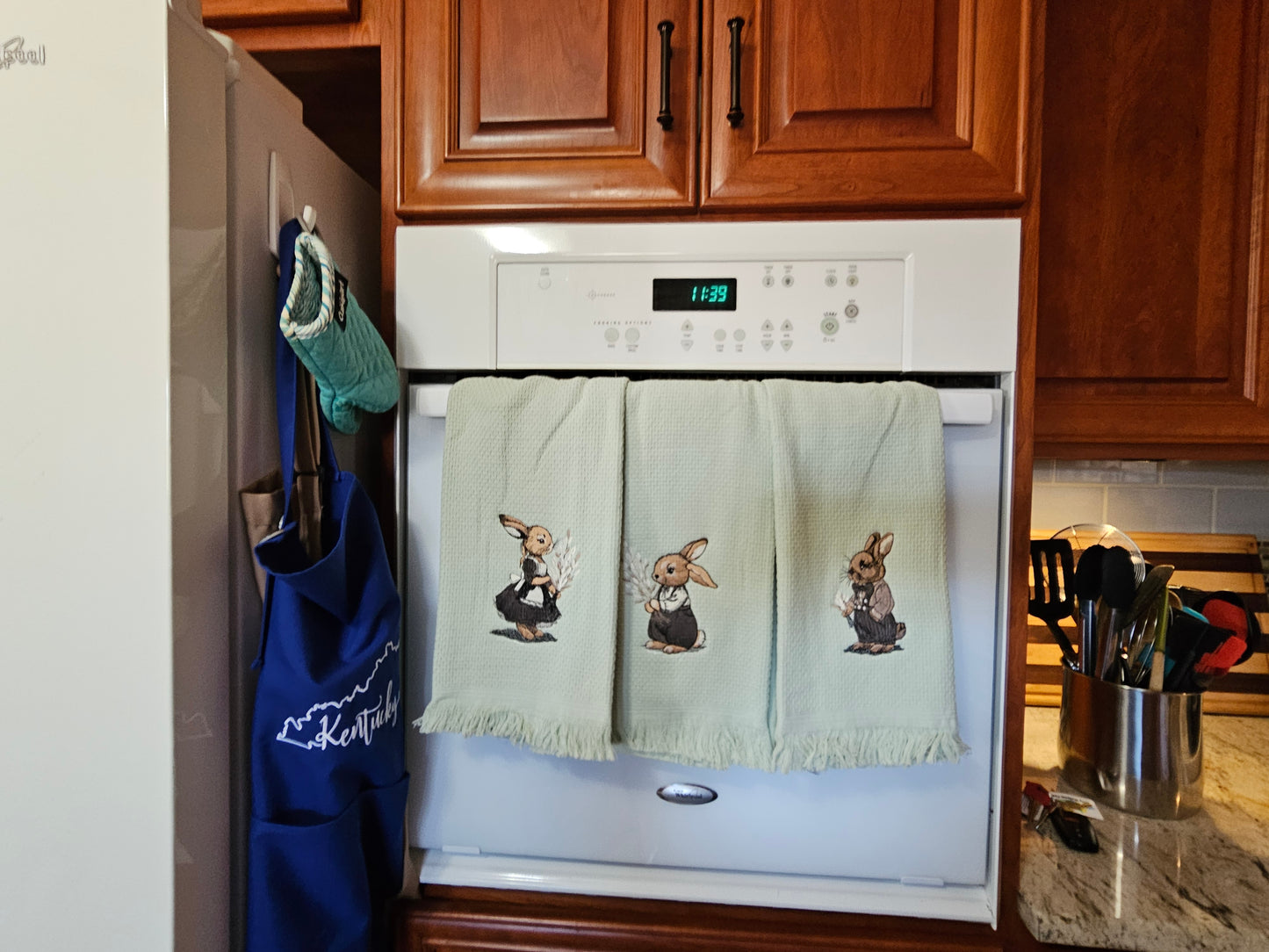 Easter Bunny on Blue dish towels