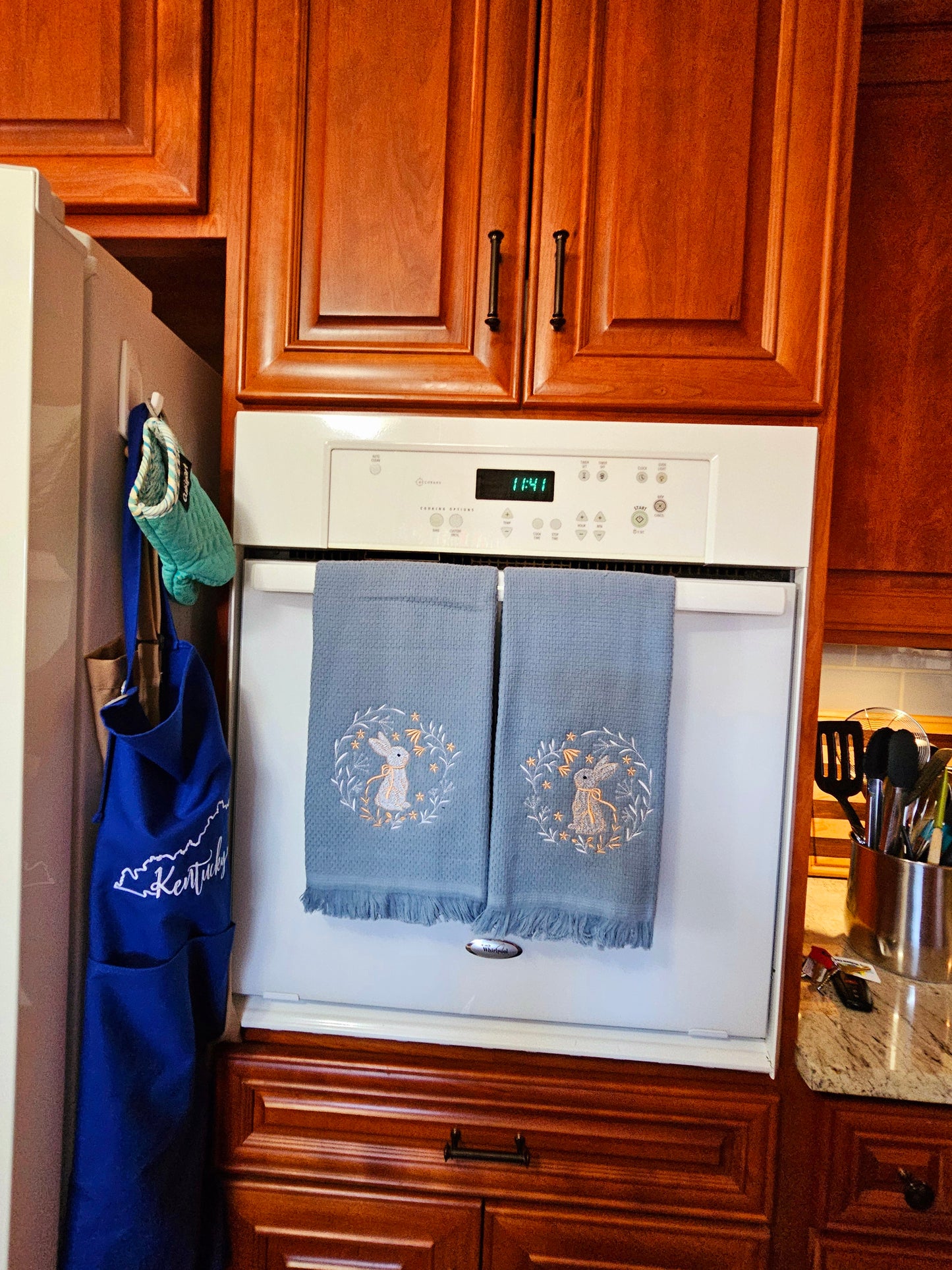 Easter Bunny on Blue dish towels