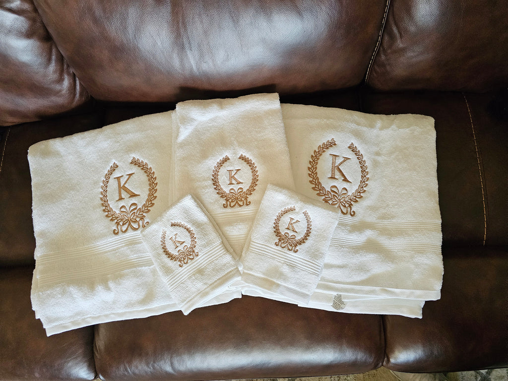 Embroidery monogram bath set.