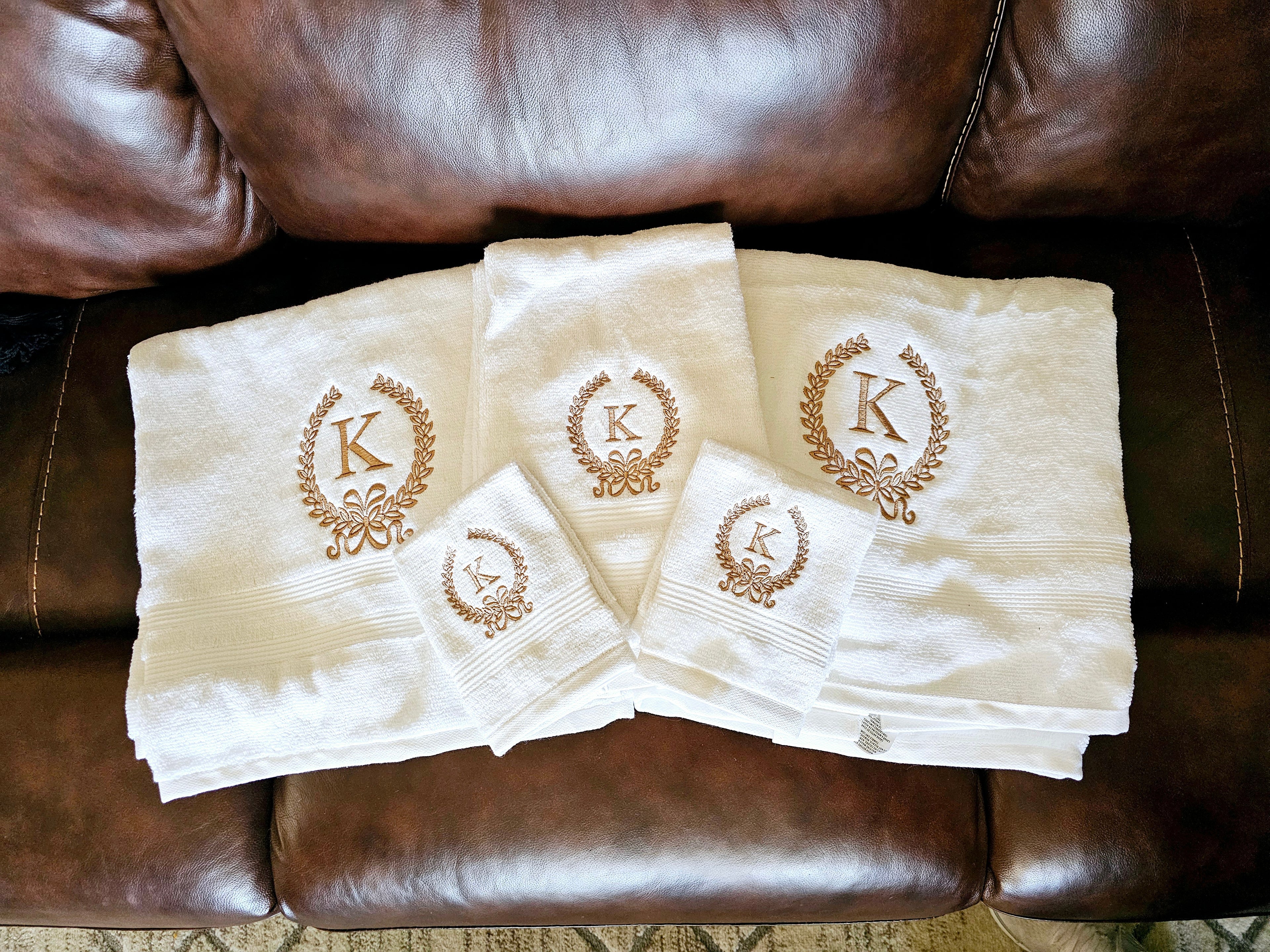 Embroidery monogram bath set.