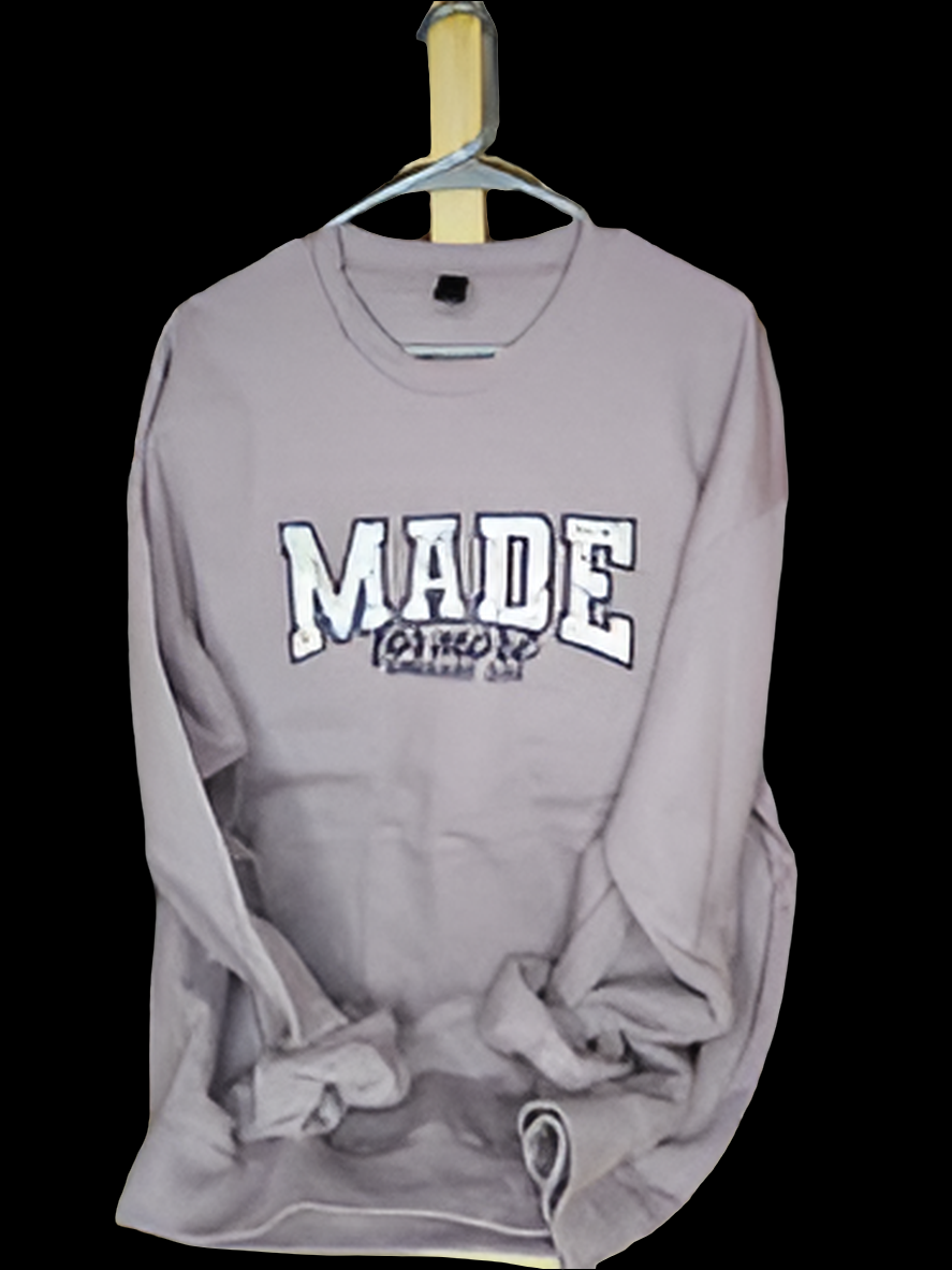 long sleeve white cropped sweat shirt.