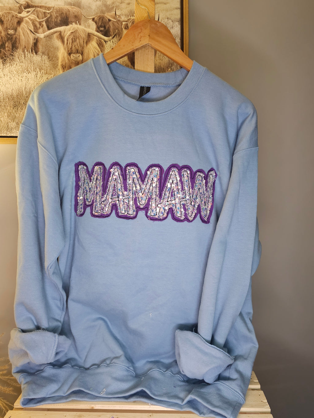 Sequin MAMAW applique crewneck