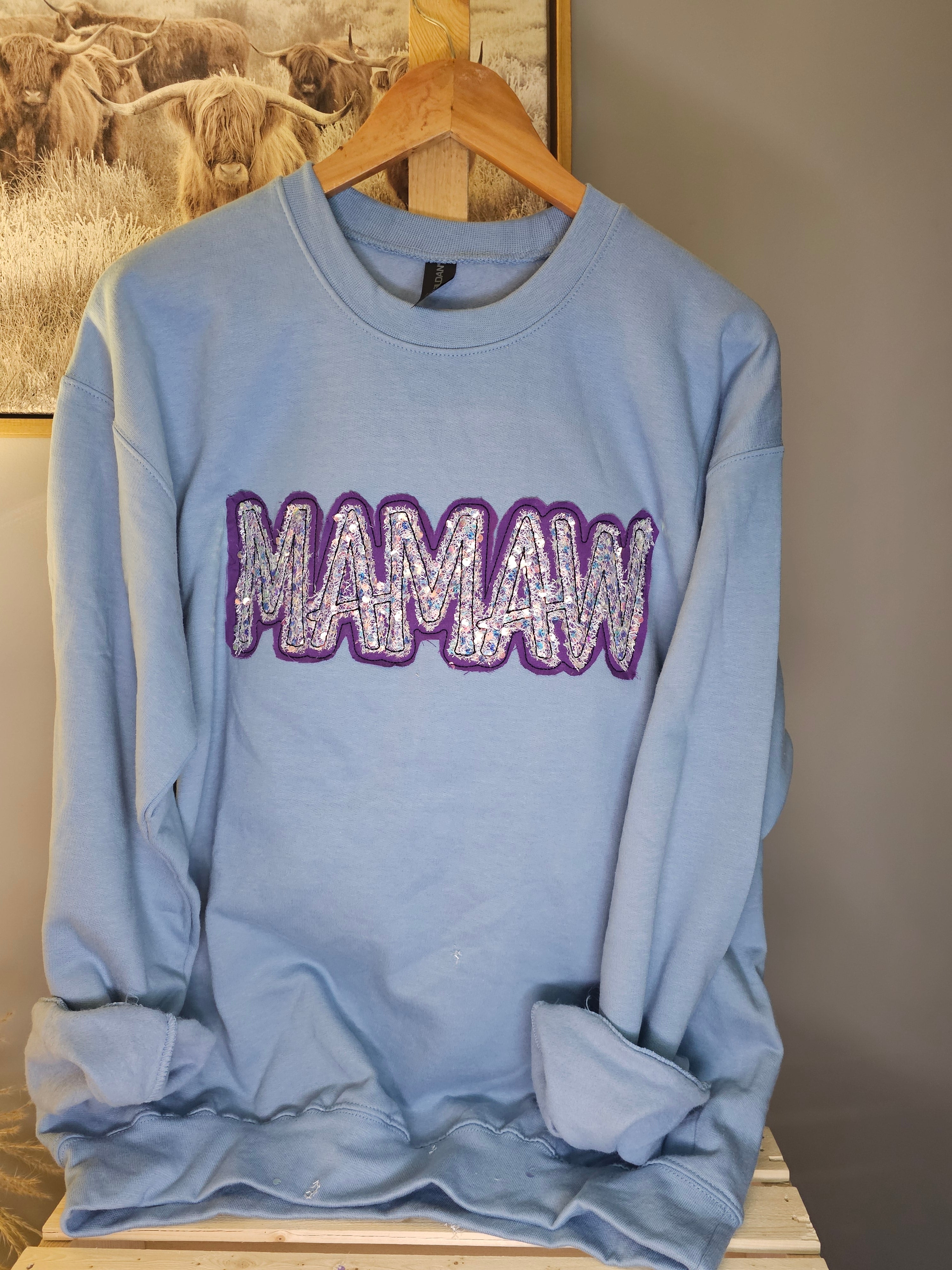 Sequin MAMAW applique crewneck