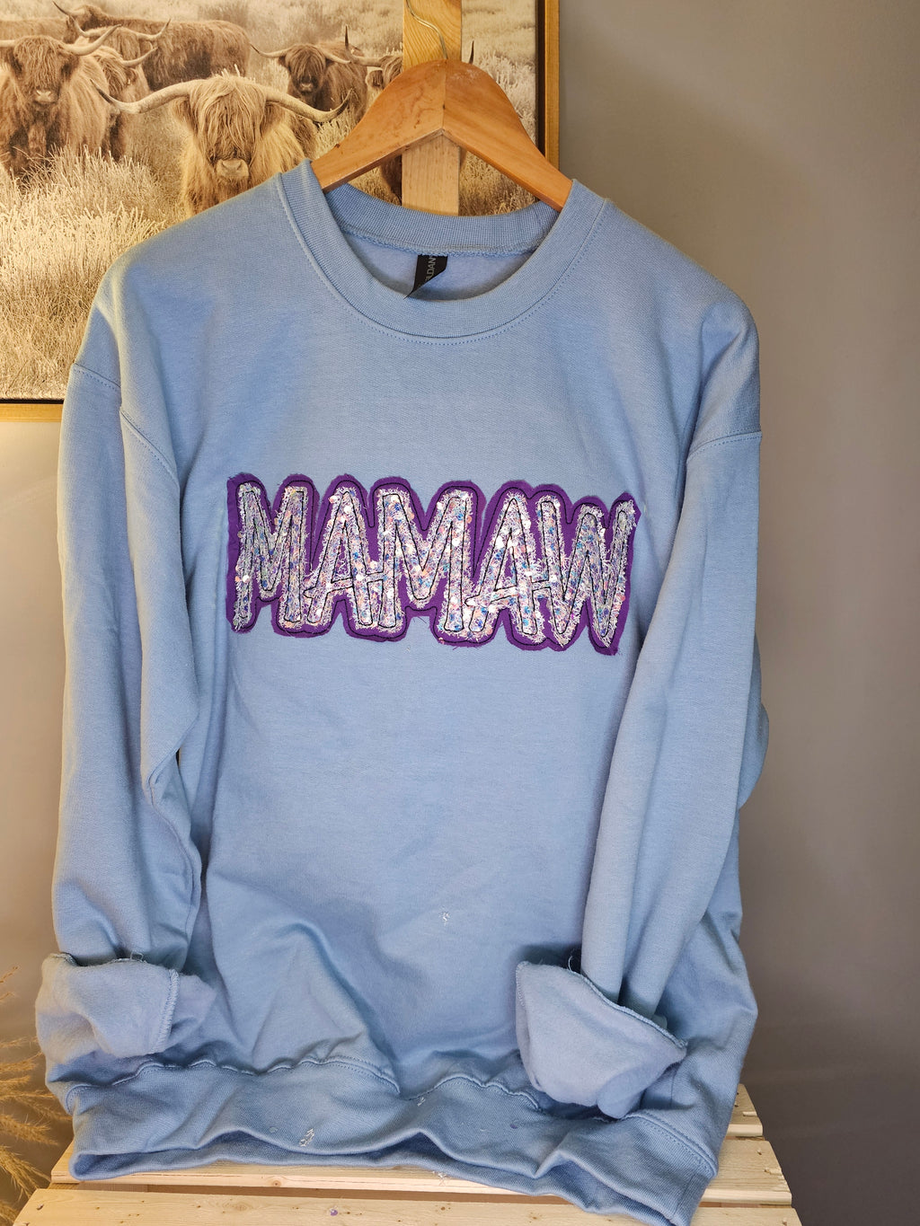 Sequin MAMAW applique crewneck