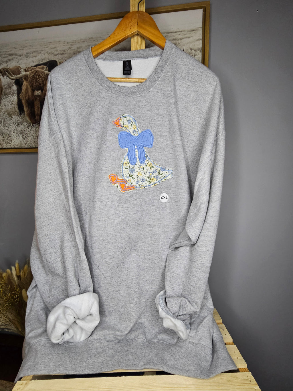 Quilted silly goose crewneck