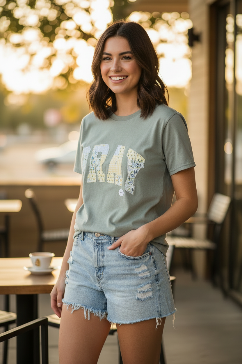 Quilted PRAY t shirt