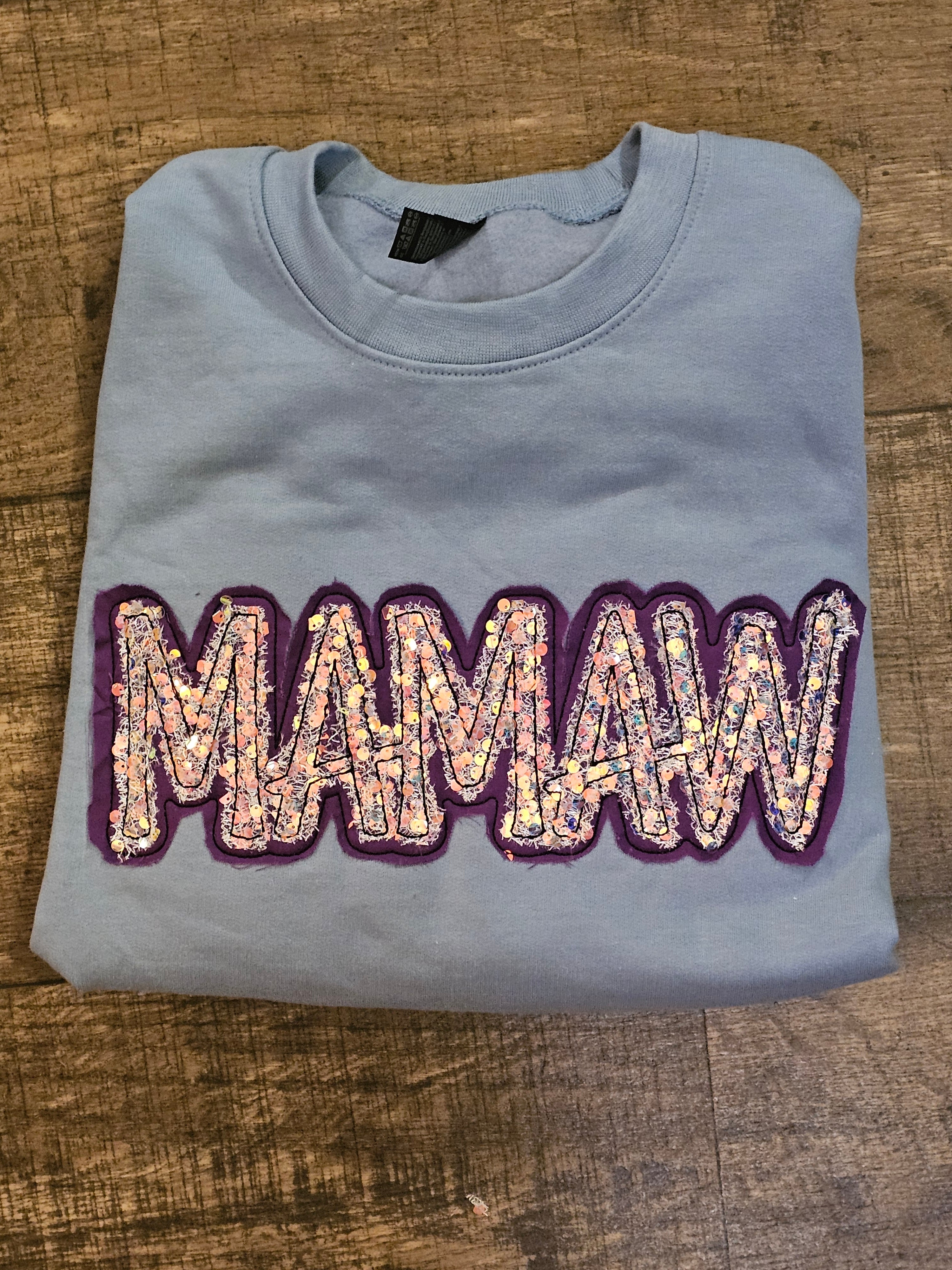 Sequin MAMAW applique crewneck