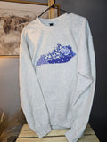 Quilted crewneck. Ky applique embroidered.