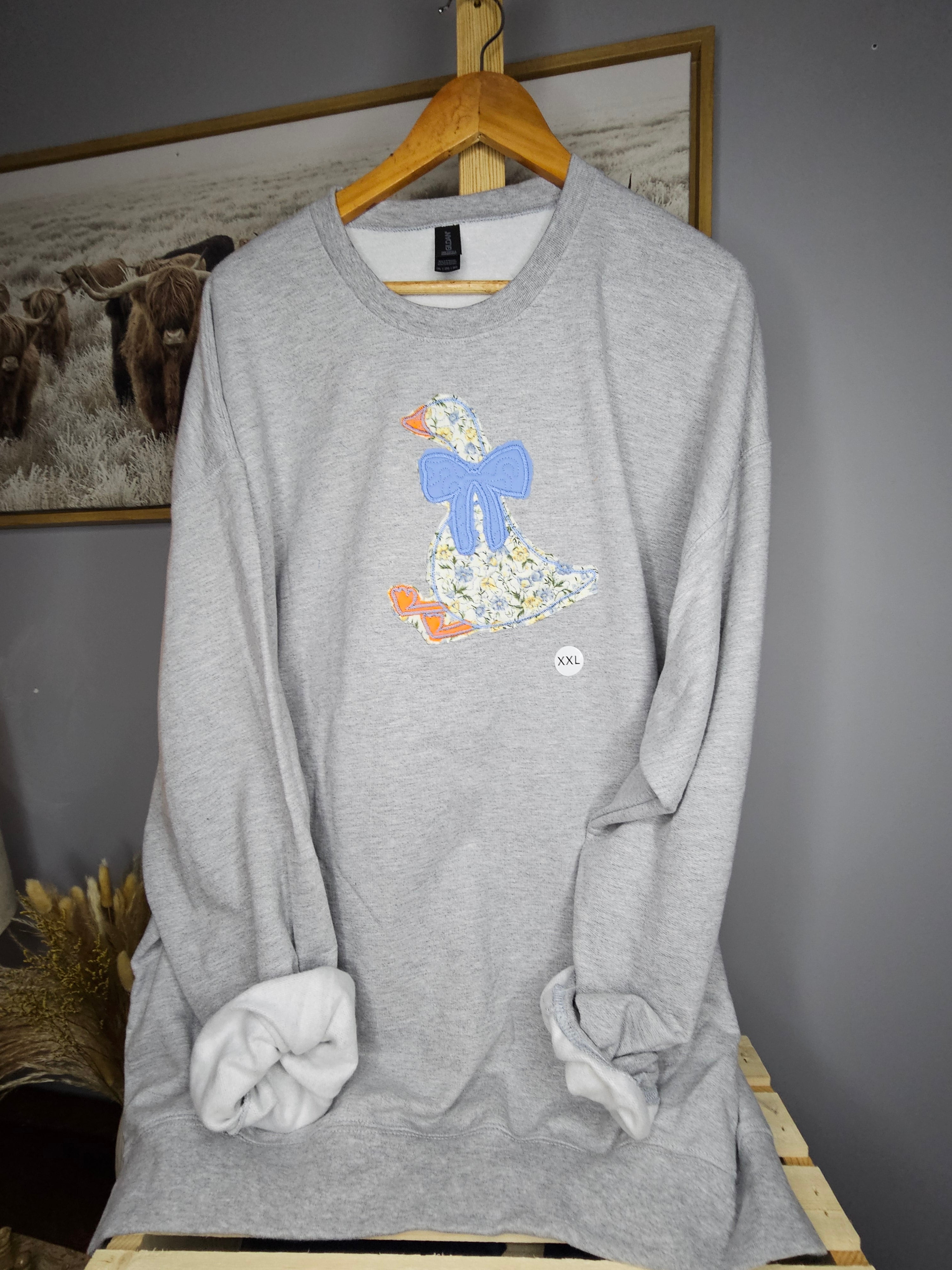 Quilted silly goose crewneck