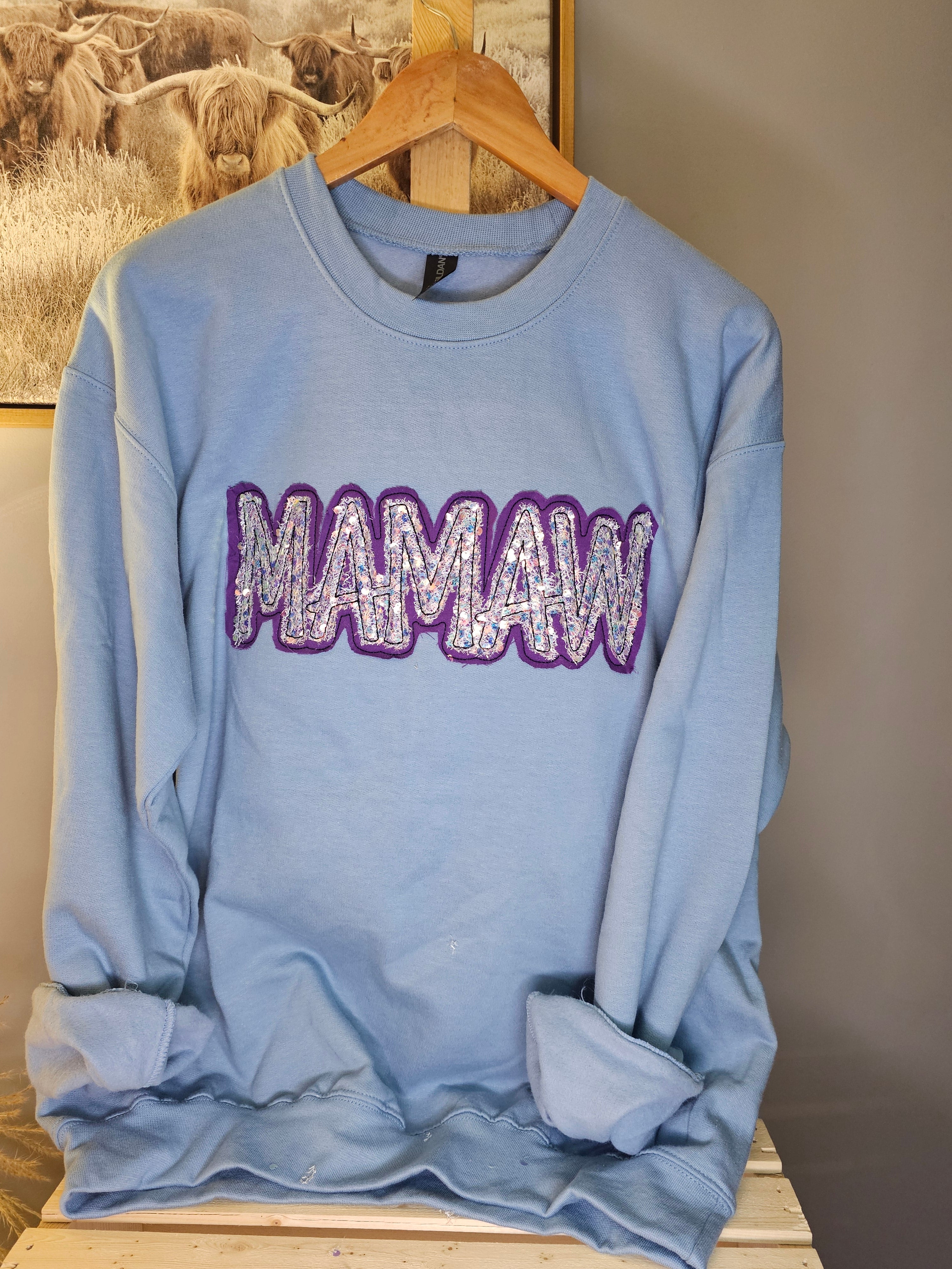 Sequin MAMAW applique crewneck
