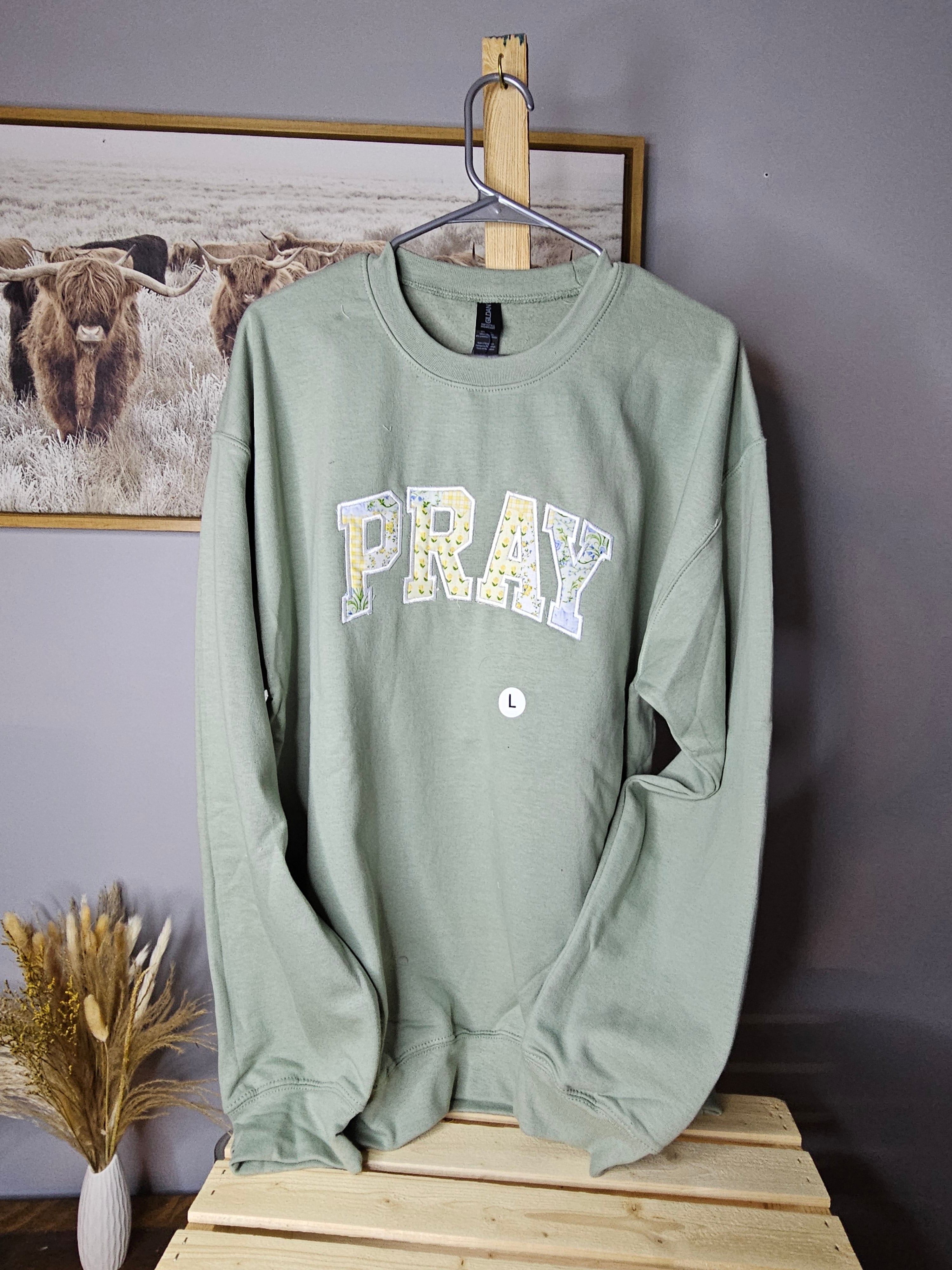 Sage green pray crew neck