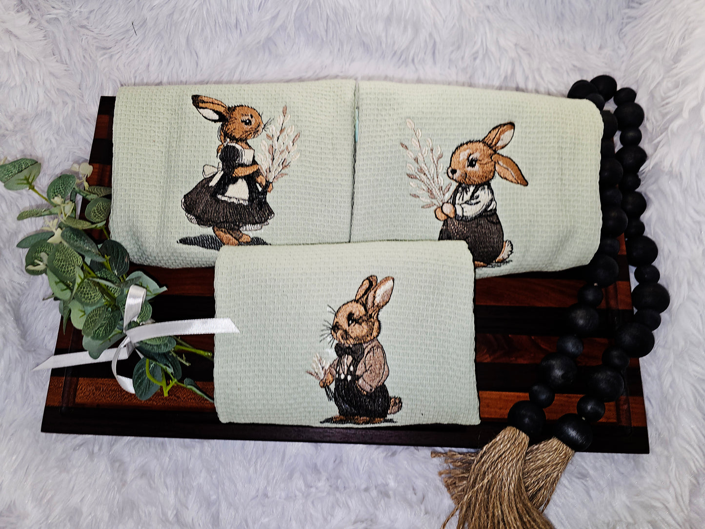 Easter bunny on decorative kitchen towels INCLUDES 3 TOWELS.